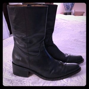 Frye mid calf riding boot black leather